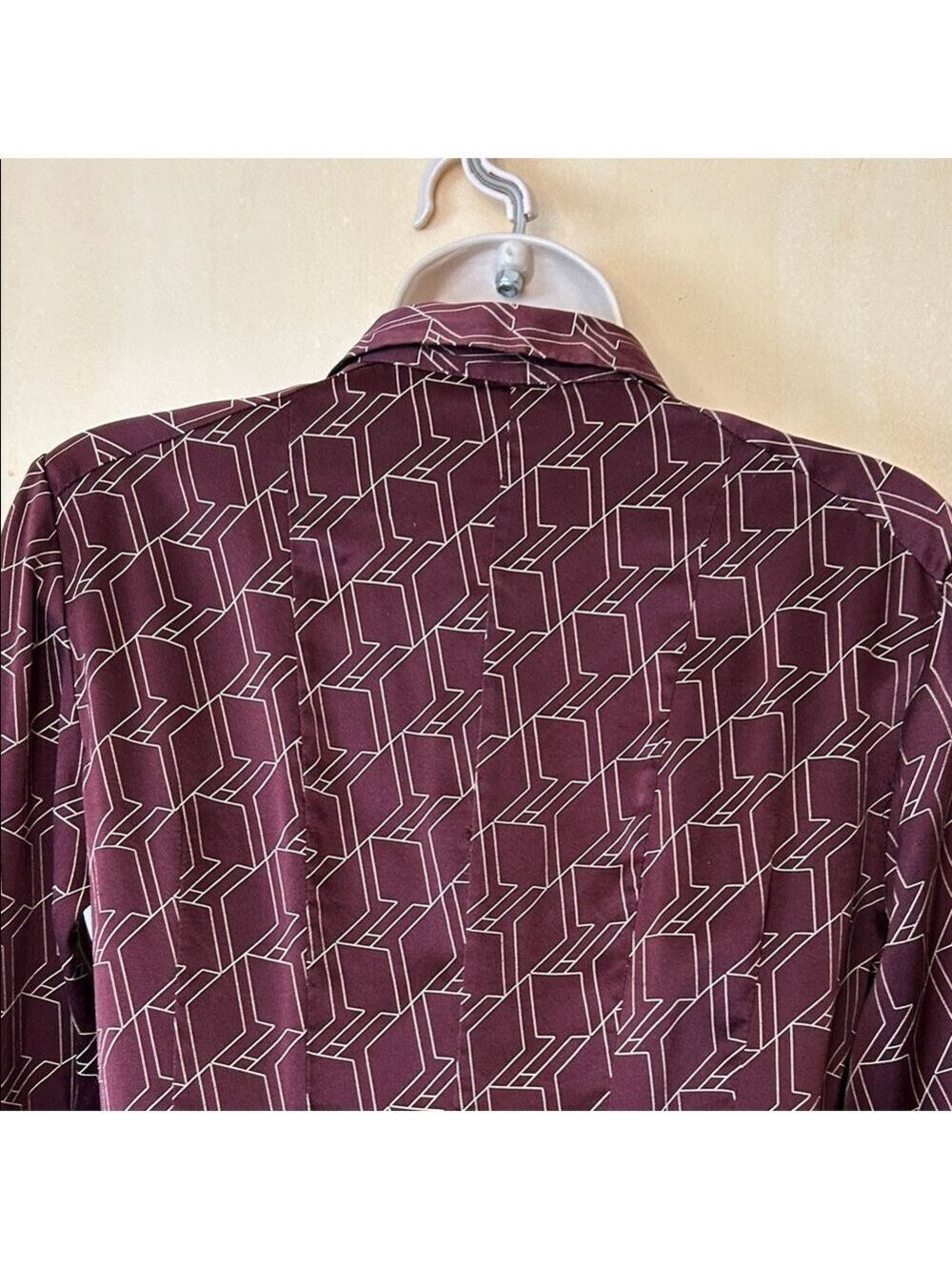 rag & bone Silk Burgundy Long Sleeve Dress with Geometric Pattern size 4 - Picture 8 of 14